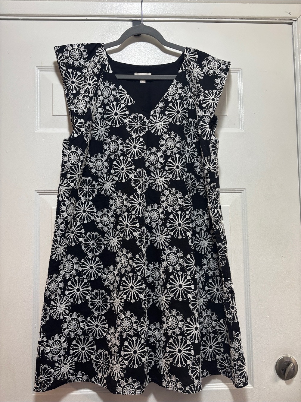 LOFT Black Dress with White Floral Embroidery